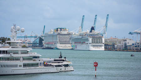 Huge Cruising Ships in the Port of Miami - MIAMI, FLORIDA - FEBRUARY 14, 2022のeditorial素材