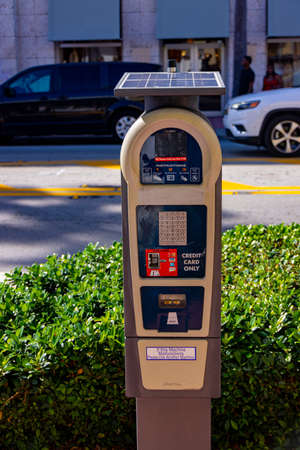 Parking meter in the streets of Miami Beach - MIAMI, FLORIDA - FEBRUARY 14, 2022のeditorial素材