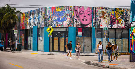 Colorful Wynwood district in Miami - MIAMI, FLORIDA - FEBRUARY 14, 2022のeditorial素材