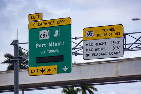 Street sign to Port Miami - MIAMI, FLORIDA - FEBRUARY 14, 2022