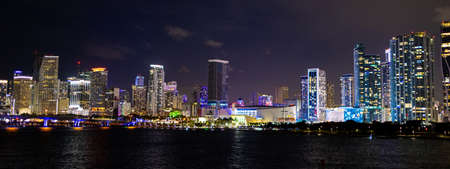 Skyline of Miami Downtown by night - MIAMI, FLORIDA - FEBRUARY 14, 2022
