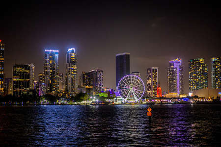 Colorful Miami Downtown by night - MIAMI, FLORIDA - FEBRUARY 14, 2022のeditorial素材