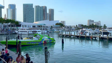 Relaxing at Bayside Marketplace Miami - MIAMI, UNITED STATES - FEBRUARY 20, 2022のeditorial素材