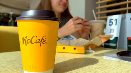 Having breakfast at Mc Cafe - MIAMI, UNITED STATES - FEBRUARY 20, 2022