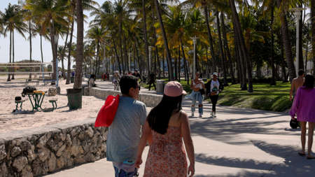 The promenade along South beach Miami - MIAMI, FLORIDA - FEBRUARY 14, 2022