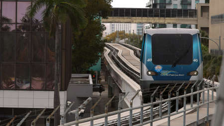 Metro Mover monorail in Downtown Miami - MIAMI, FLORIDA - FEBRUARY 14, 2022