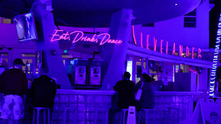 Colorful Ocean Drive at South Beach Miami by night - MIAMI, FLORIDA - FEBRUARY 14, 2022のeditorial素材