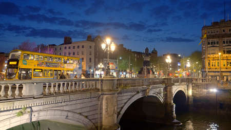 O Connell Bridge in Dublin by night - DUBLIN, IRELAND - APRIL 20, 2022のeditorial素材