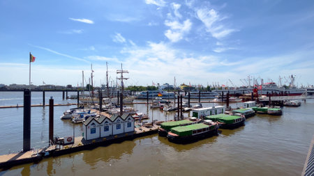 Boats at Hamburg harbour - HAMBURG, GERMANY - MAY 16 2022