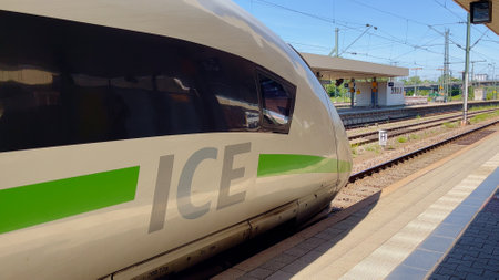 ICE train at Mannheim Central station - MANNHEIM, GERMANY - MAY 14, 2022のeditorial素材