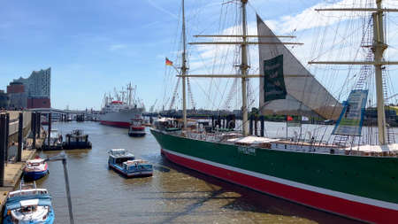 Famous sailing ship Rickmer Rickmers at Hamburg harbour - HAMBURG, GERMANY - MAY 16 2022