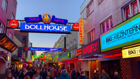 Erotic clubs at Hamburg Reeperbahn Entertainment and red light district - HAMBURG, GERMANY - MAY 14,...