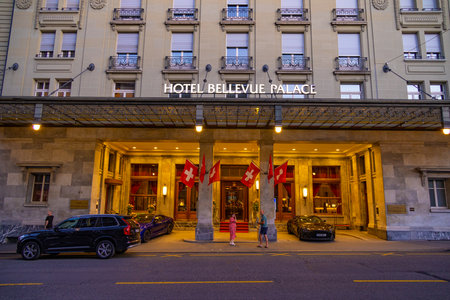 Famous and exclusive 5 star Hotel Bellevue Palace in Bern - BERN, SWITZERLAND - JULY 14, 2022のeditorial素材