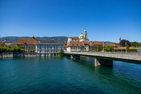 Bridge over the river Aare in the city of Solothurn - SOLOTHURN, SWITZERLAND - JULY 14, 2022