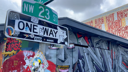 Amazing District of Wynwood with famous Wynwood Walls in Miami - MIAMI, UNITED STATES - FEBRUARY 20, 2022のeditorial素材