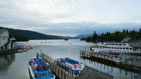 Windermere in the Lake District National Park - aerial view - WINDERMERE, UK - AUGUST 17, 2022のeditorial素材