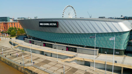 M S Bank Arena Liverpool at the docks - aerial view - LIVERPOOL, UK - AUGUST 16, 2022のeditorial素材