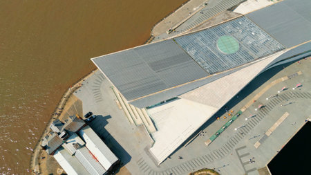 Museum of Liverpool at Pier Head - aerial view - LIVERPOOL, UK - AUGUST 16, 2022のeditorial素材