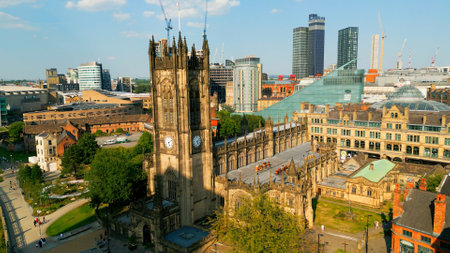 Manchester Cathedral from above - aerial view - MANCHESTER, UK - AUGUST 15, 2022