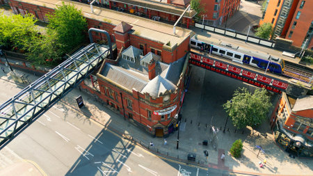 Deansgate Castlefield station in Manchester - aerial view - MANCHESTER, UK - AUGUST 15, 2022のeditorial素材