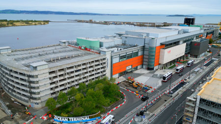 Ocean Terminal Shopping Center in Edinburgh Leith - aerial view - EDINBURGH, SCOTLAND - OCTOBER 04, 2022のeditorial素材