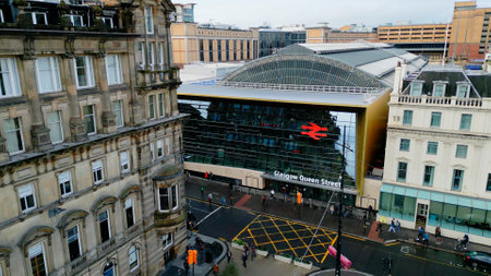 Glasgow Queens Street station in the city center - aerial view - GLASGOW, SCOTLAND - OCTOBER 04, 2022のeditorial素材
