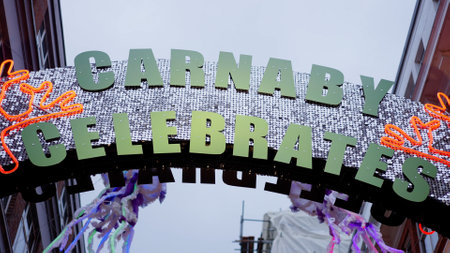 Wonderful Carnaby Street in London at Christmas time - slow motion clip - LONDON, UK - DECEMBER 20, 2022のeditorial素材