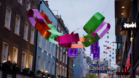 Beautiful Christmas decoration at Carnaby street in London - LONDON, UK - DECEMBER 20, 2022のeditorial素材