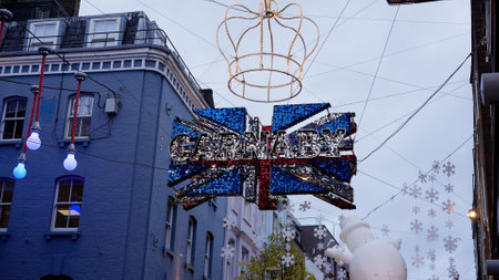 Beautiful Christmas decoration at Carnaby street in London - LONDON, UK - DECEMBER 20, 2022のeditorial素材