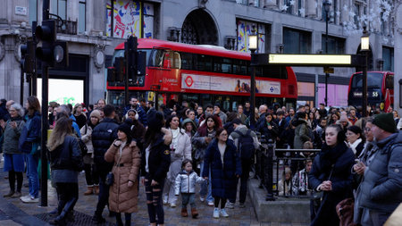 London Oxford Circus is a very busy place in London - slow motion clip - LONDON, UK - DECEMBER 20, 2022のeditorial素材