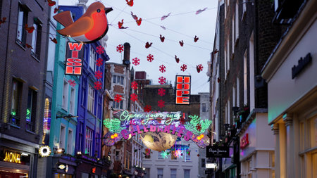 Beautiful Christmas decoration at Carnaby street in London - LONDON, UK - DECEMBER 20, 2022のeditorial素材
