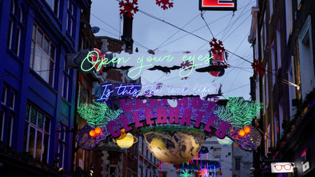 Beautiful Christmas decoration at Carnaby street in London - LONDON, UK - DECEMBER 20, 2022のeditorial素材