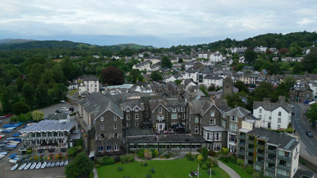 Aerial view over the village of Windermere in the Lake District - WINDERMERE, UK - AUGUST 17, 2022のeditorial素材