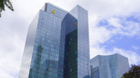 Commerzbank in the financial district in the city of Frankfurt - FRANKFURT, GERMANY - JULY 12, 2022のeditorial素材