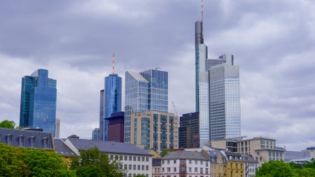 Bank Towers in the financial district in the city of Frankfurt - FRANKFURT, GERMANY - JULY 12, 2022のeditorial素材
