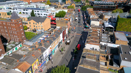 Popular Camden High Street and Camden Lock in London from above - LONDON, UK - JUNE 9, 2022のeditorial素材