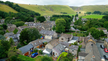 The village of Castleton in the Peak District National Park - MANCHESTER, UK - AUGUST 15, 2022のeditorial素材