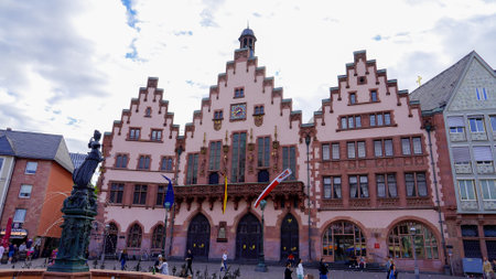 Famous Roemer Town Hall at historic district - The old town of Frankfurt - FRANKFURT, GERMANY - JULY 12, 2022のeditorial素材