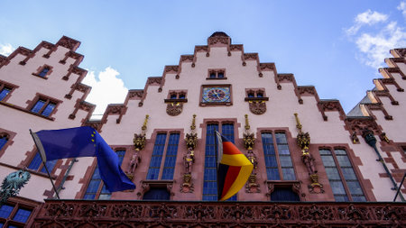Famous Roemer Town Hall at historic district - The old town of Frankfurt - FRANKFURT, GERMANY - JULY 12, 2022のeditorial素材
