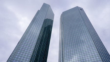 Deutsche Bank Twin Towers in the financial district in the city of Frankfurt - FRANKFURT, GERMANY - JULY 12, 2022のeditorial素材