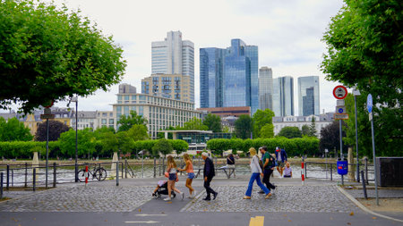 Walking at Main Riverside in Frankfurt - FRANKFURT, GERMANY - JULY 12, 2022のeditorial素材