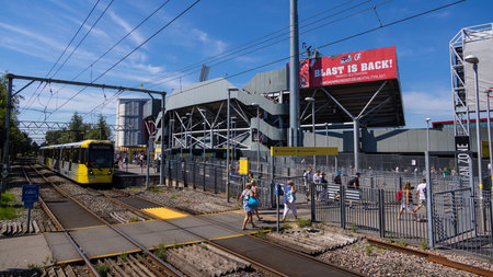 Old Trafford tram station in the city of Manchester - MANCHESTER, UK - AUGUST 15, 2022のeditorial素材