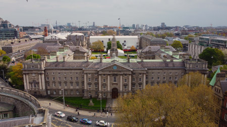 Trinity College in Dublin from above - aerial view - DUBLIN, IRELAND - APRIL 20, 2022のeditorial素材