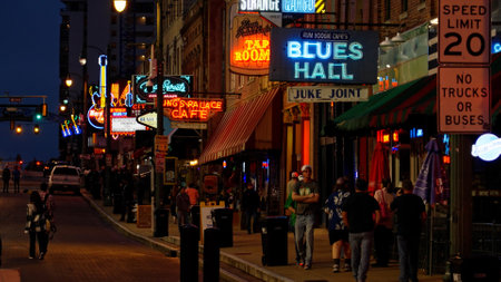 Famous Beale Street in Memphis- the home of Blues and Rock Music - MEMPHIS, UNITED STATES - NOVEMBER...