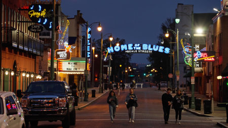 Famous Beale Street in Memphis- the home of Blues and Rock Music - MEMPHIS, UNITED STATES - NOVEMBER...