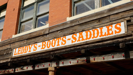 Leddys Boots Saddles at Fort Worth Stockyards in the historic district - FORT WORTH, UNITED STATES -...