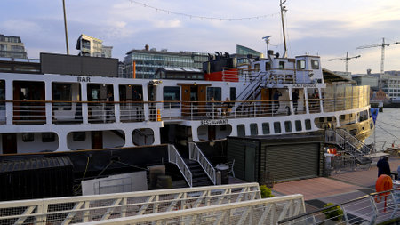 Party and Restaurant Boat on River Liffey in Dublin - DUBLIN, IRELAND - APRIL 20, 2022のeditorial素材
