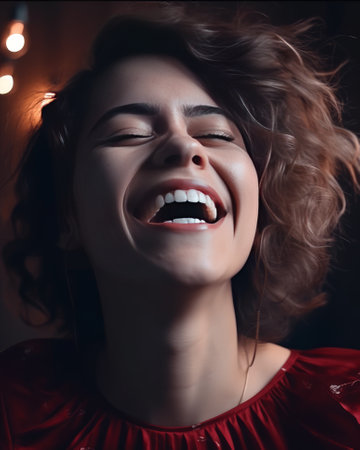 Portrait shot of a happy girl - made with generative AIの素材