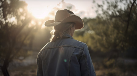 Portrait of a beautiful young woman on a farm - western style - made with Generative AIの素材