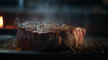 Juicy Steak on a wood fired grill - Grilliing Meat over open flame - made with Generative AIの素材